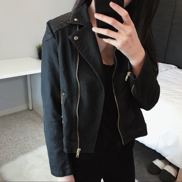 •UO Black Denim Moto Utility Jacket• - Picture 5 of 6